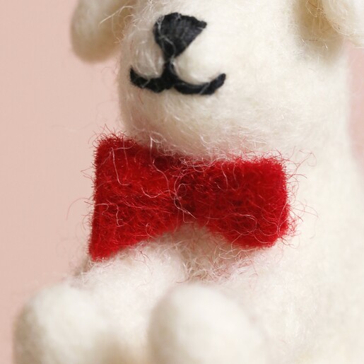 Close Up of Bowtie Afroart Felt Christmas Dog Hanging Decoration