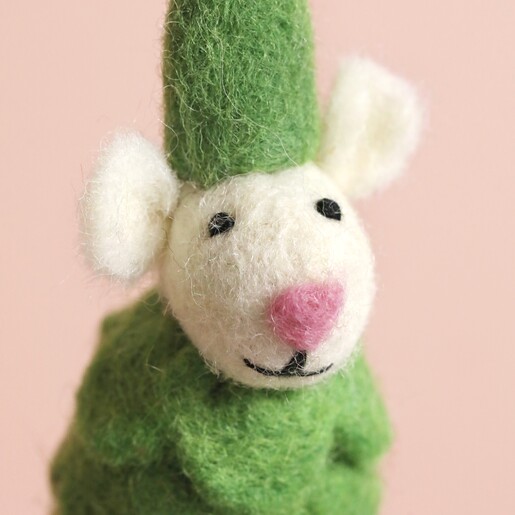 Close Up of Afroart Felt Christmas Tree Mouse Hanging Decoration 