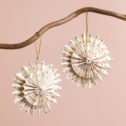 Afroart Set of 2 White and Gold Layered Pinwheel Hanging Decorations