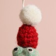 Close Up of Hat of Felt Christmas Crocodile Hanging Decoration 