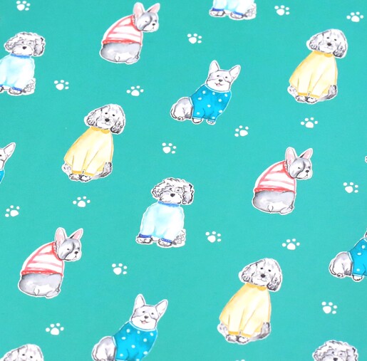 Close up of print on Teal Dog Lined Notebook