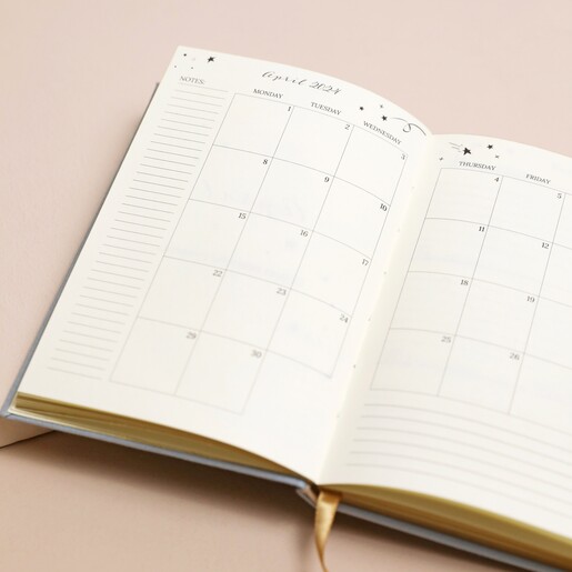 Dusky Blue 2024 Diary open showing calendar pages