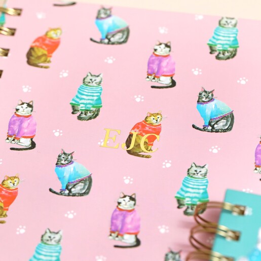 Close up of personalisation on cat Personalised Initials Pet Print Notebook