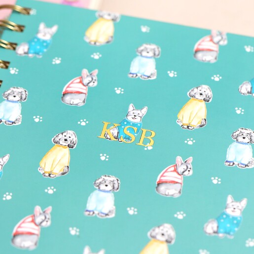Close up of personalisation on Personalised Initials Pet Print Notebook
