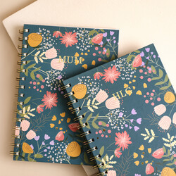 Personalised Initials Teal Floral Notebook
