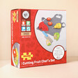 Personalised Cutting Fruit Chef Set Game in box against neutral background