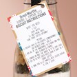 Back of label on Doggy Baking Co. Banana and Pumpkin Seed Biscuit Mix showing instructions