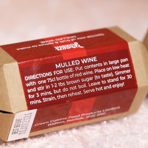 Instructions Back of Green Cuisine Mulled Wine Christmas Cracker showing directions