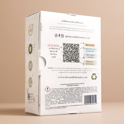 Back of The Candle Brand Ylang Ylang and Sandalwood Diffuser Box
