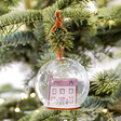 Personalised Festive House Glass Dome Bauble hanging on Christmas tree