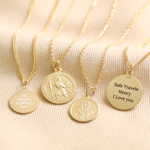 Personalised Gold Sterling Silver St Christopher Disc Pendant Necklace