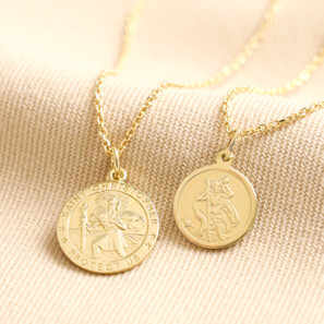 Gold Sterling Silver St Christopher Disc Pendant Necklace