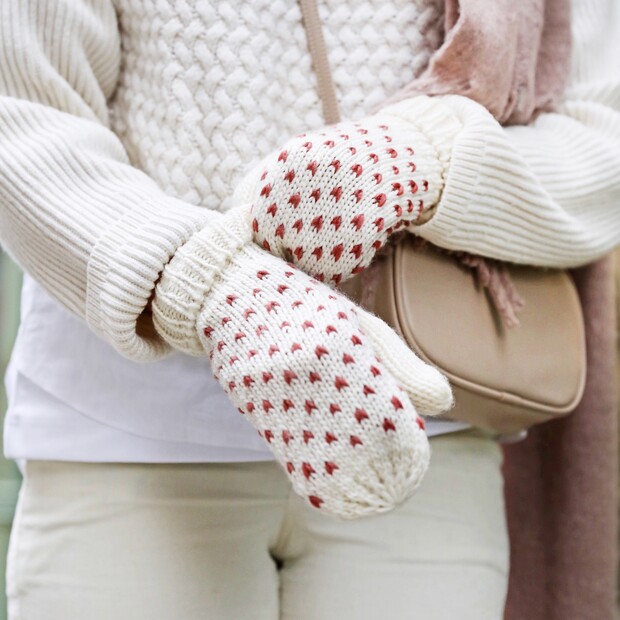 White and Pink Knitted Bobble Hat and Mittens Set | Lisa Angel