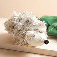 Close up of hedgehog from House of Disaster Secret Garden Hedgehog Hot Water Bottle out of hot water bottle cover