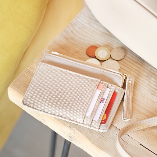 Vegan Leather Card Holder in Beige in Lifestyle Shot