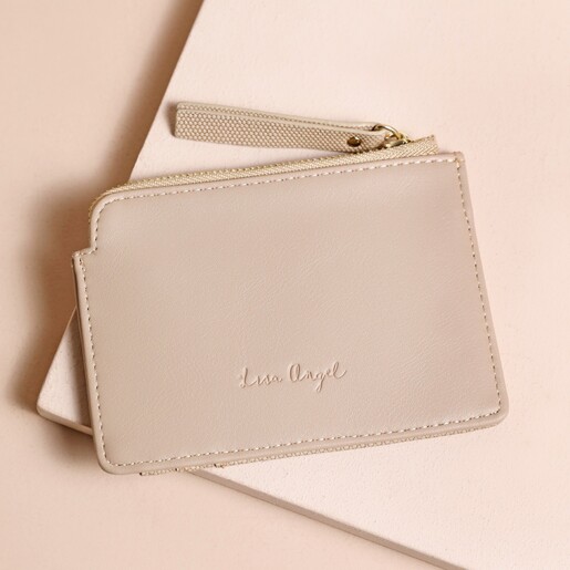 Front of Vegan Leather Card Holder in Beige 
