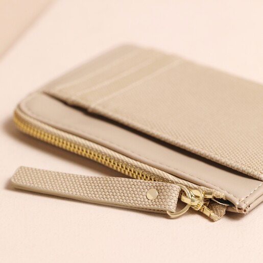 Zipper on Vegan Leather Card Holder in Beige 