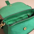 Green Vegan Leather Crossbody Handbag Open with Interior Visible