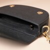 Interior of Vegan Leather Half Moon Crossbody Bag in Black