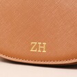 Close Up of Personalisation on Tan Personalised Vegan Leather Half Moon Crossbody Bag