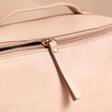Close up of zip on Rectangular Makeup Bag in Pink 