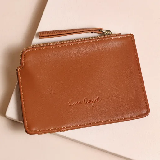 Front of Vegan Leather Card Holder in Tan