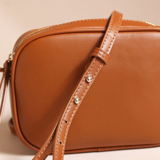 Rectangular Crossbody Bag in Tan Close up of strap on Rectangular Crossbody Bag in Tan