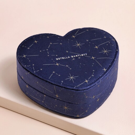 Estella Bartlett Heart Shape Jewellery Box in Navy on Beige Surface
