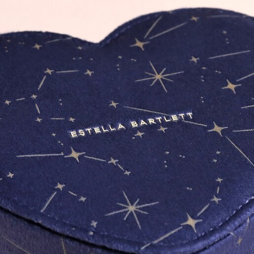 Close Up of Pattern on Estella Bartlett Heart Shape Jewellery Box in Navy