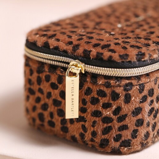 Close Up on Zipper of Estella Bartlett Mini Jewellery Box in Animal Print 