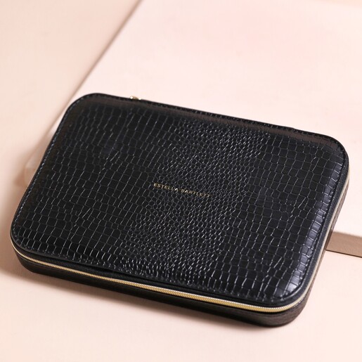 Estella Bartlett Slim Jewellery Box in Black on Beige Background