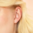 Close Up of Model Wearing Sterling Silver Tiny Butterfly Stud Earrings