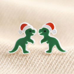 Sterling Silver Christmas T-Rex Stud Earrings