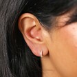 Close Up of Model Wearing Sterling Silver Chunky Hoop Earrings