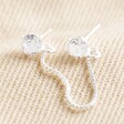 Sterling Silver Crystal Chain Stud Earring on Beige Fabric