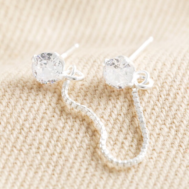 Sterling Silver Crystal Chain Stud Earring