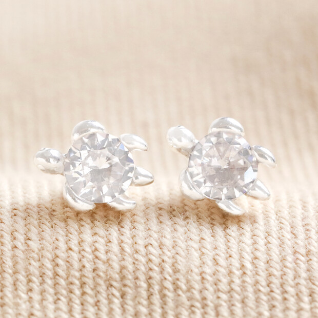 Sterling Silver Crystal Turtle Stud Earrings Sterling Silver Crystal Turtle Stud Earrings