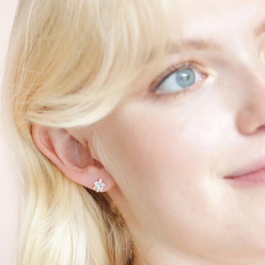 Model Wearing Sterling Silver Crystal Turtle Stud Earrings