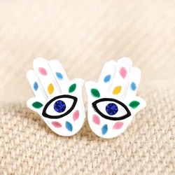 Sterling Silver Enamel Hamsa Hand Stud Earrings