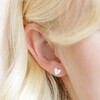 Close Up of Model Wearing Sterling Silver Heart Stud Earrings