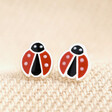 Sterling Silver Ladybird Stud Earrings on Beige Fabric