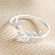 Lisa Angel Ladies' Adjustable Sterling Silver Crystal Fern Leaf Ring
