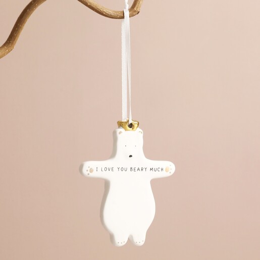 I Love You Beary Much Bear Hanging Decoration I Love You Beary Much Bear Hanging Decoration Hanging from tree branch against Pink Wall