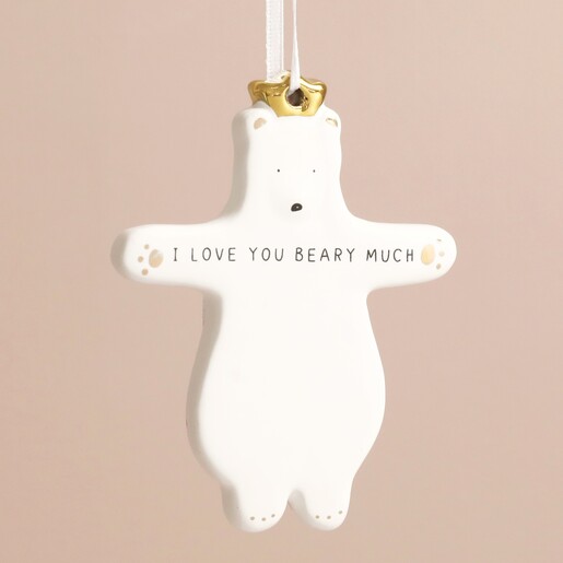 I Love You Beary Much Bear Hanging Decoration Close Up of I Love You Beary Much Bear Hanging Decoration Hanging against Pink Wall