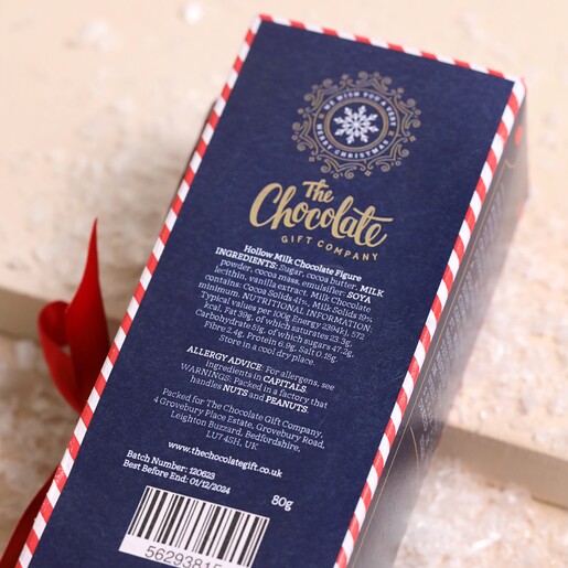 Back of The Chocolate Gift Company Hollow Milk Chocolate Santa packaging showing ingredients and nutritional information