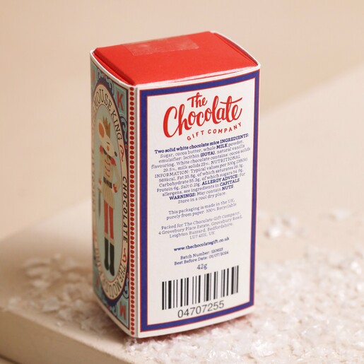 Back of The Chocolate Gift Company The Mouse King White Chocolate Mice packaging showing nutritional information