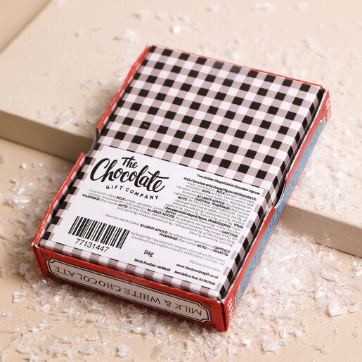 Back of The Chocolate Gift Company Chocolate Toy Soldiers showing ingredients and nutritional information