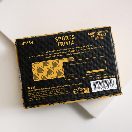 Bottom of Box of Gentlemen's Hardware Sports Trivia Card Game