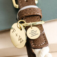 Close up of personalisation on Personalised Field + Wander Natural Rope Dog Collar 