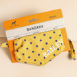 Personalised Reversible Dog Bandana in packaging showing yellow polka dot side